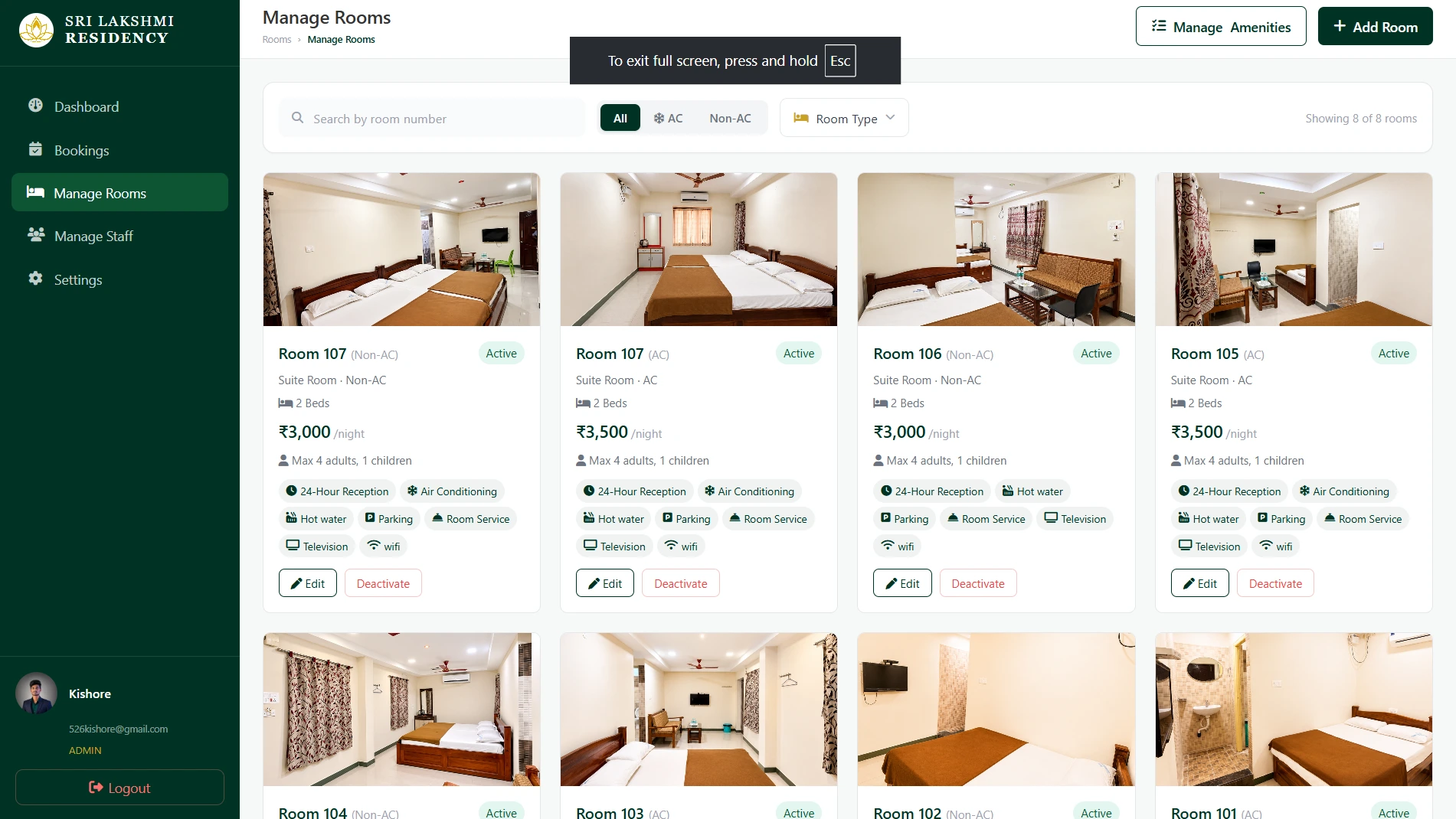 Hotel booking website built by Recmax for Sri Lakshmi Residency, screenshot 3 of 5